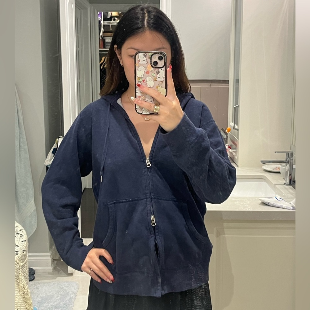 navy blue zip-up